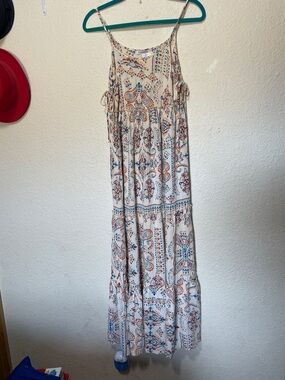 Patrons Of Peace Women's Flowy Halter Dress. Cream and Multi Colored. Size S.
